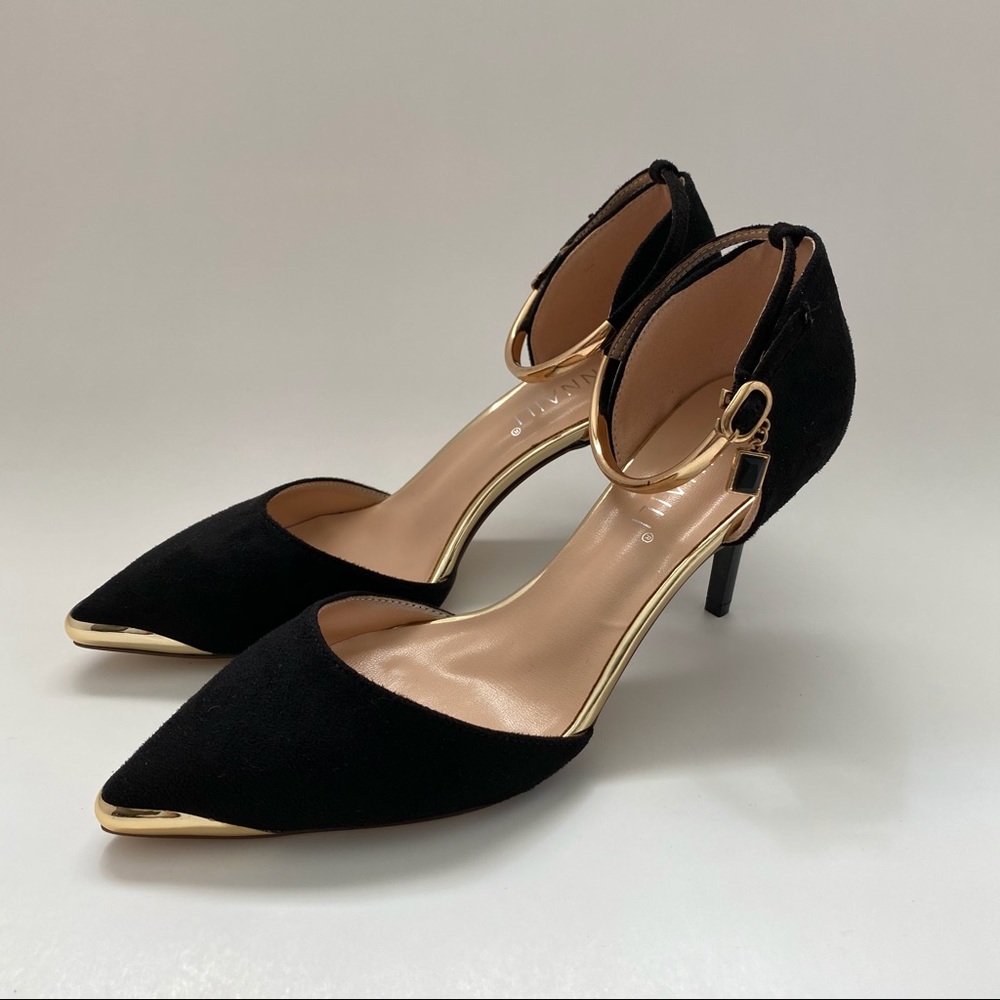 Annaili Black Gold Strappy Heels Size 39 (8.5 US)